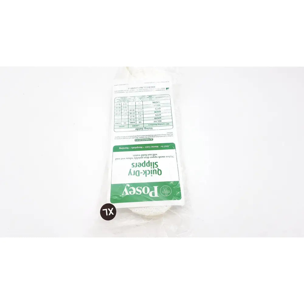 Tidi posey quick dry slippers size xl white soft textured quick dry slippers with non skid rubber sole in clear packaging