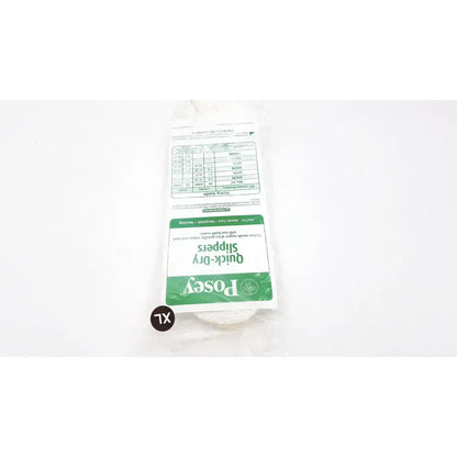 Tidi posey quick dry slippers size xl white soft textured quick dry slippers with non skid rubber sole in clear packaging