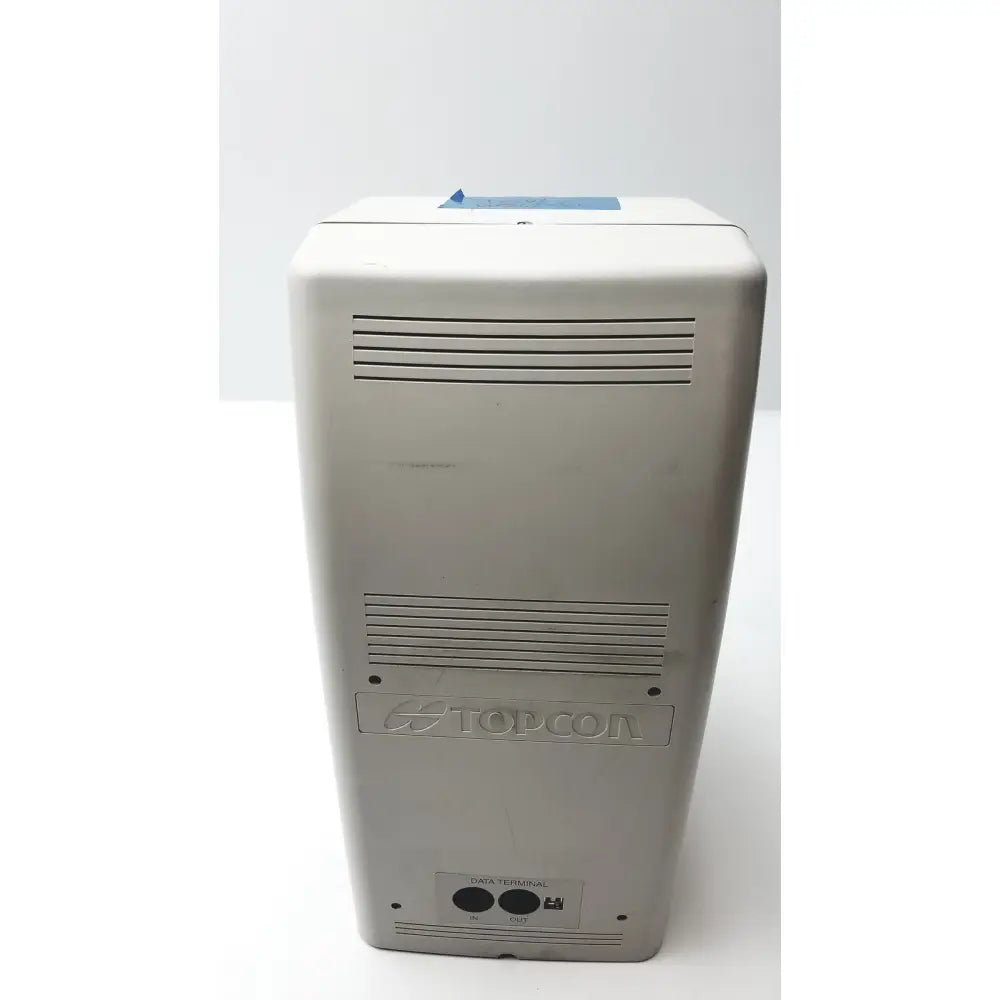Gray plastic back panel of topcon medical advance automatic lensmeter ez-200 with horizontal ventilation slits