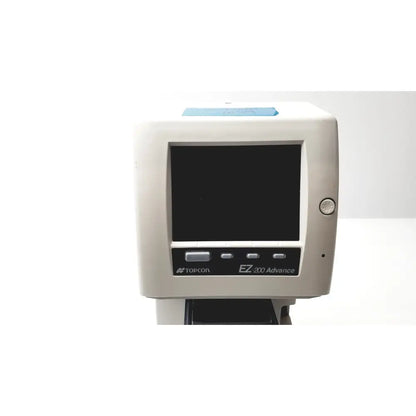 White topcon medical ez-200 advance automatic lensmeter with black screen and control buttons for precise lens measurement