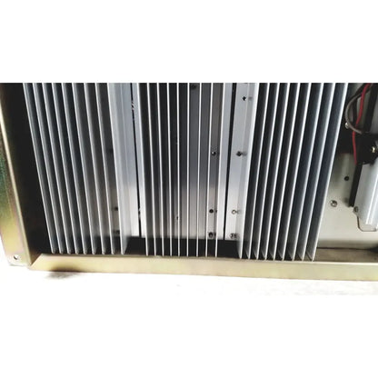 Silver metallic heat sink with vertical fins and mounting screws on toshiba ra power rad92-1008 power supply