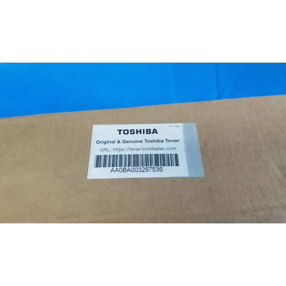 Original toshiba toner t-fc28-y yellow cartridge in cardboard box with white label showing genuine toshiba toner details