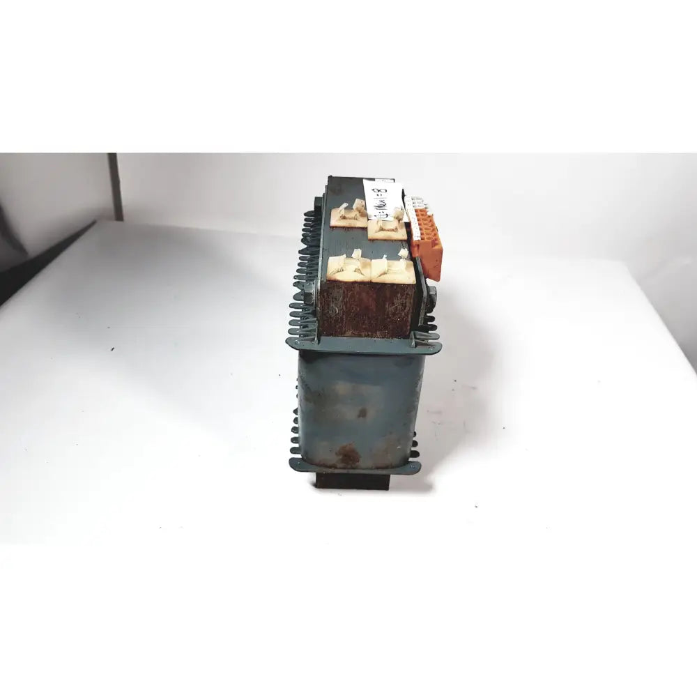 Rusty green metal trafo jordi ch-4950 huttwil transformer with orange terminal blocks and beige insulating caps