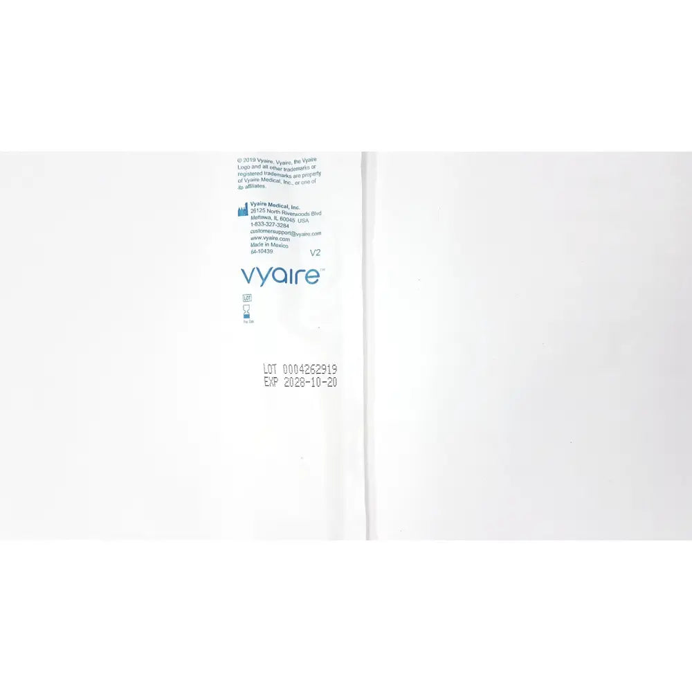 White paper label with black and blue text displaying vyaire brand on tri-flo suction catheter with control port ref t260c