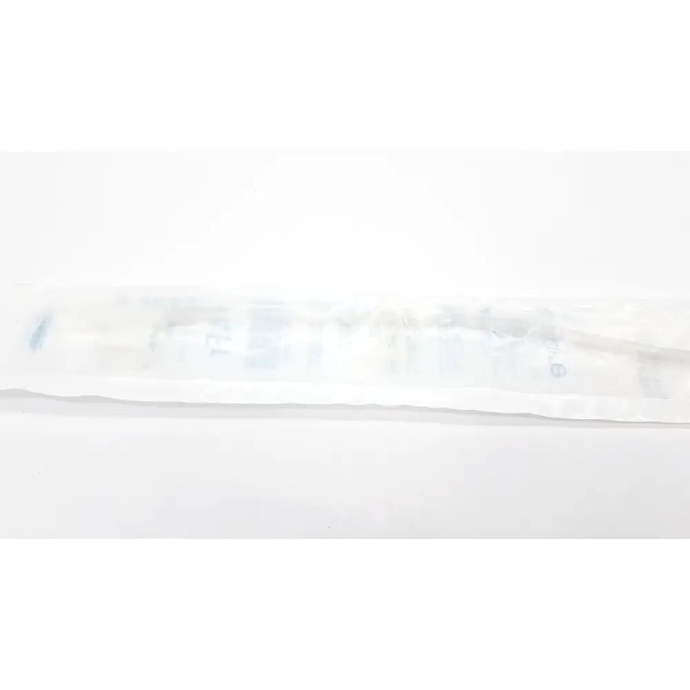 Tri-flo suction catheter with control port ref t260c featuring a clear plastic-wrapped translucent body with blue markings