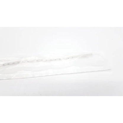A clear plastic ruler with black centimeter markings used for measurement in tri-flo suction catheter with control port ref t260c