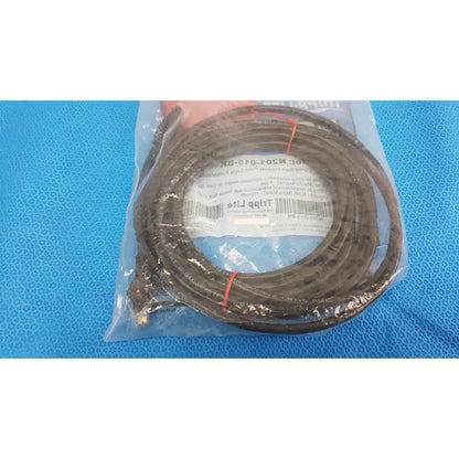 Black coiled tripp lite 15ft cat6 snagless molded utp patch cable with metallic connectors in clear plastic bag