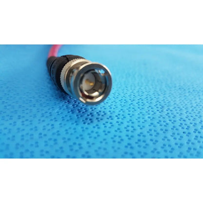 A red-coated trompefter 14949-upcwx-24-75 video patch cord with metallic threaded housing and black insulating sleeve