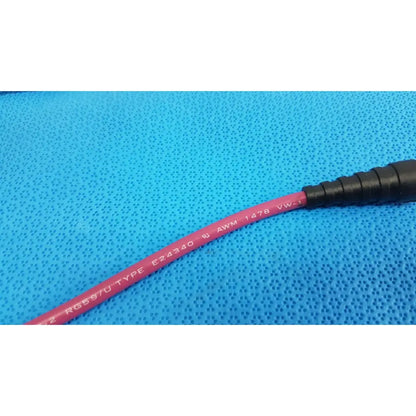 Pink video patch cord trompefter 14949-upcwx-24-75 rg58/u coaxial cable with black connector and white printed specifications