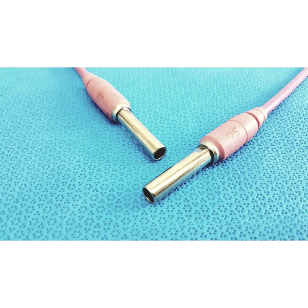 Trompeter pink video patch cord with pink matte plastic housing and metallic 75 ohm coax cable connectors for broadcast use