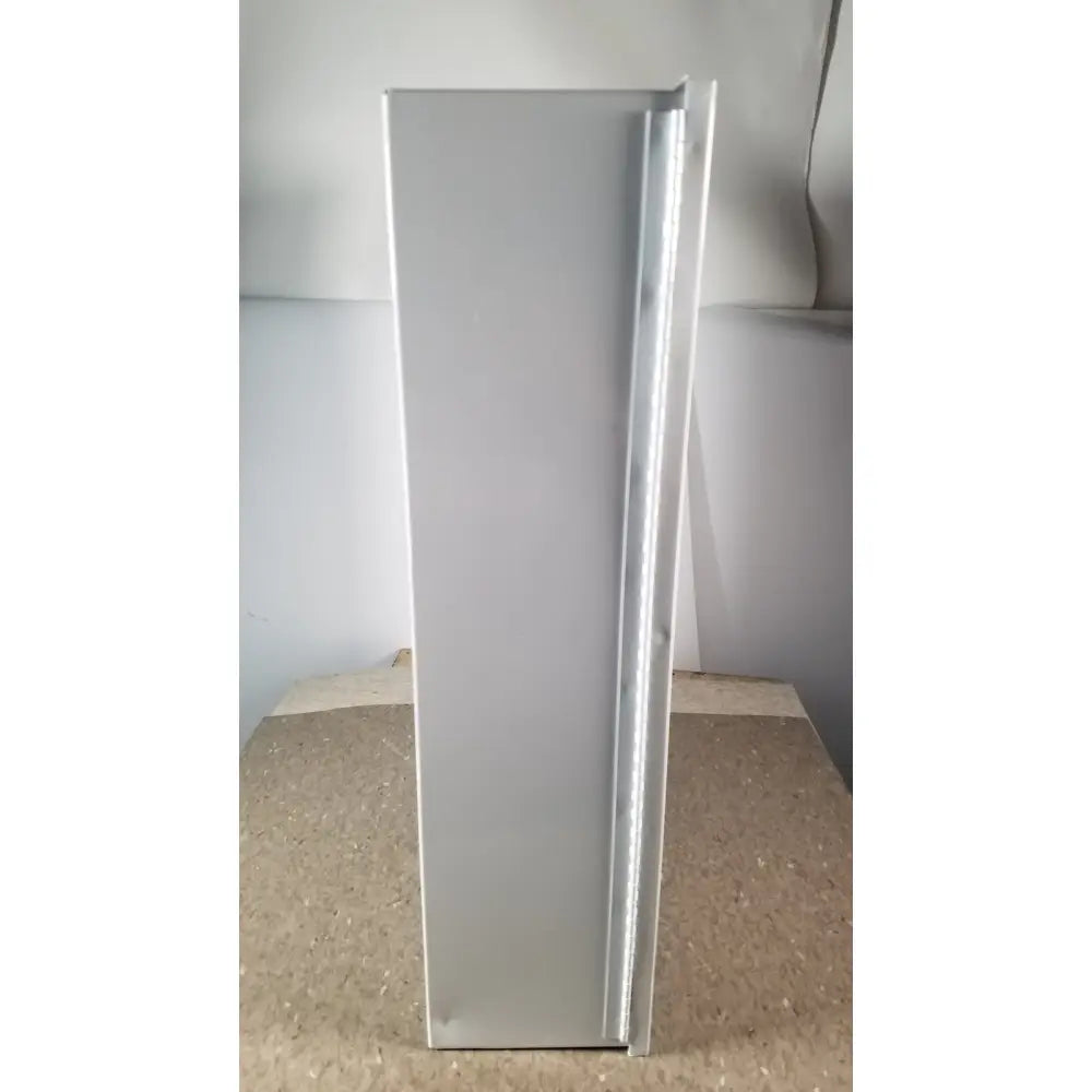 Silver metallic rectangular uline h-5951 3-shelf aid cabinet with smooth reflective surface and visible edge seams
