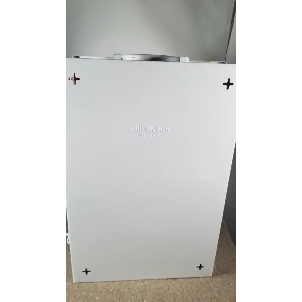 White metal aid cabinet with durham mfg est logo uline h-5951 3-shelf first aid cabinet model h-5951