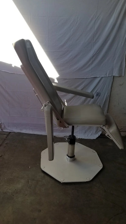 Beige upholstered UMF Medical 8675 adjustable phlebotomy chair with adjustable recline and octagonal base