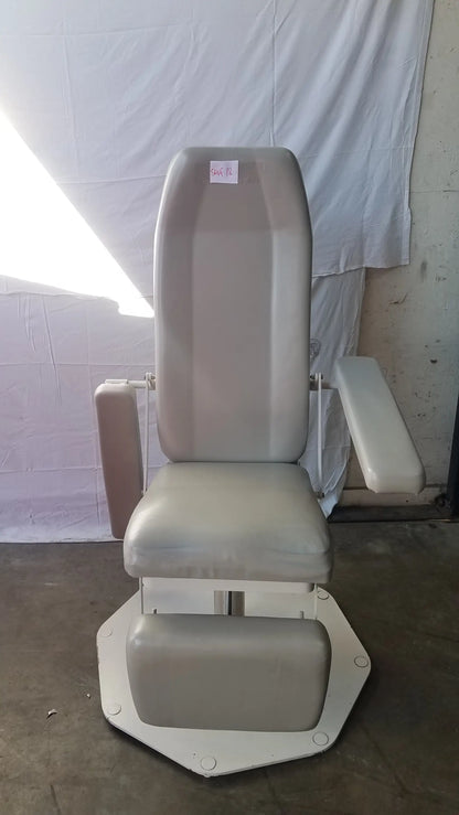 Beige upholstered umf medical 8675 adjustable phlebotomy chair with armrests and footrest for medical use