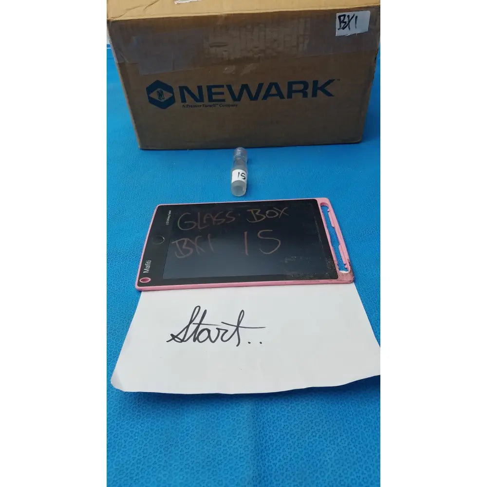 Pink-framed electronic writing tablet with handwritten text displaying used glass thermometer adapter 24/40 inner joint