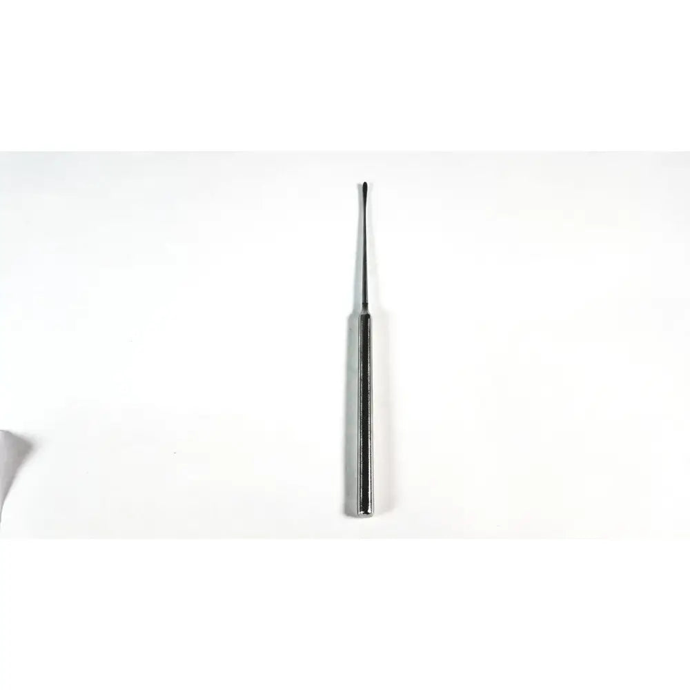 Silver-colored slender metal mueller nl1093 penfield ear cleaning tool with tapered tip and textured grip for surgical use