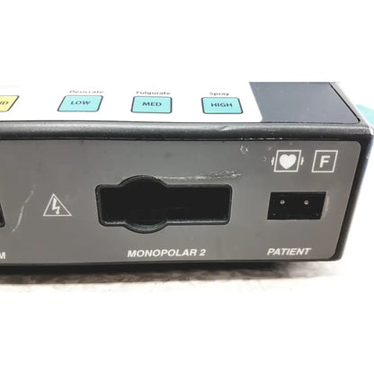Gray valleylab force electrosurgical unit back with labeled controls for desiccate fulgurate spray and foot pedal port