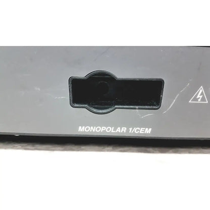 Gray valleylab force electrosurgical unit back side with black monopolar port and foot pedal connection panel