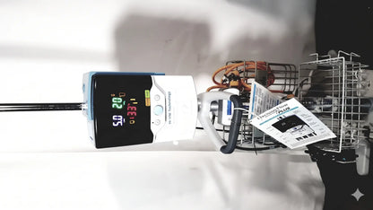 White and blue Vapotherm HI-VN1 technology precision flow plus medical monitor displaying vital signs on digital screen