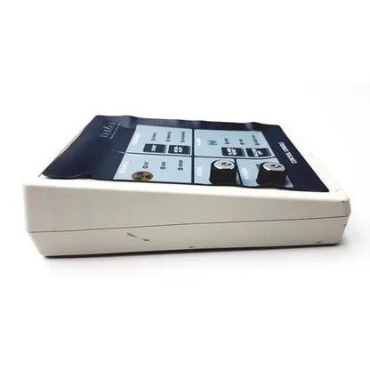 White plastic varian control console gm11019270 with black control panel featuring labeled buttons and two rotary knobs