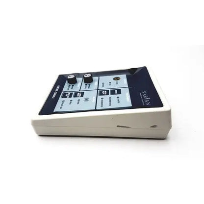 Beige plastic varian control console gm11019270 with black control panel, two knobs, and labeled buttons for precise control