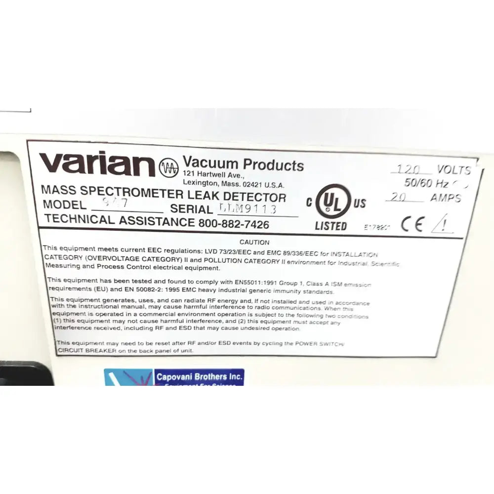Varian Mass Spectrometer Leak Detector - Model 9A7 Mass Spectrometer Leak Detector, second-hand product photo 3