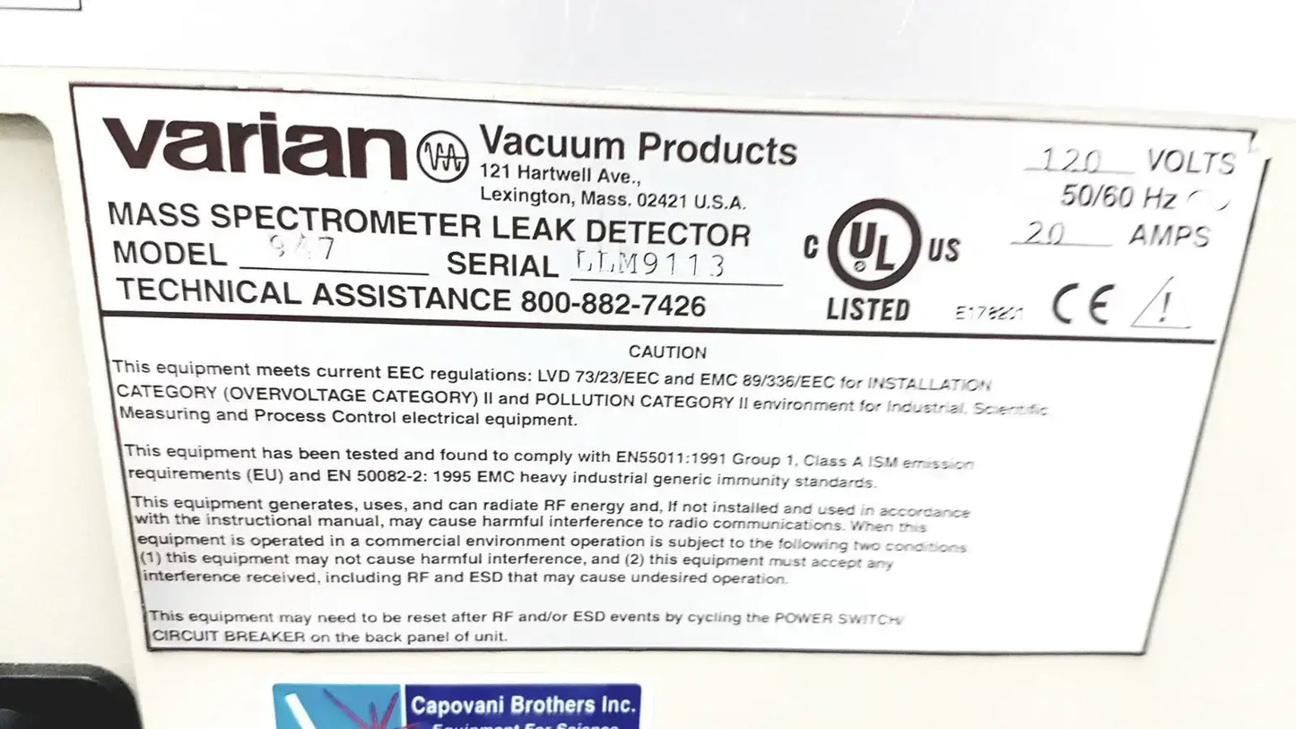 Varian Mass Spectrometer Leak Detector - Model 9A7 Mass Spectrometer Leak Detector, second-hand product photo 3