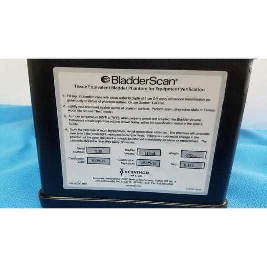 Black rectangular verathon bladderscan tissue equivalent bladder phantom for equipment verification use