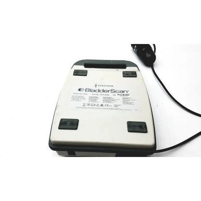 Verathon bladderscan bvi 3000 medical device with white and black casing showing four black buttons on the underside