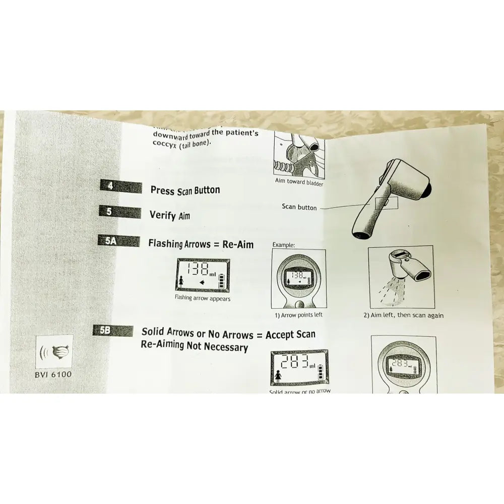 Verathon bladderscan bvi 6100 handheld bladder scanner with ergonomic design and digital display showing measurement readings