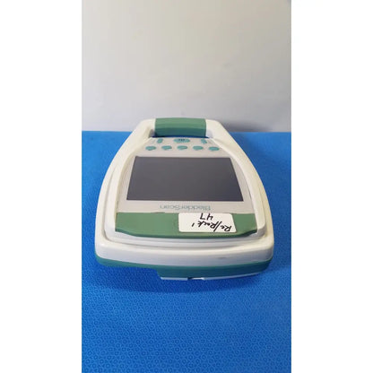 Verathon bladderscan bvi 9400 portable bladder scanner in green and white with rectangular screen and teal buttons