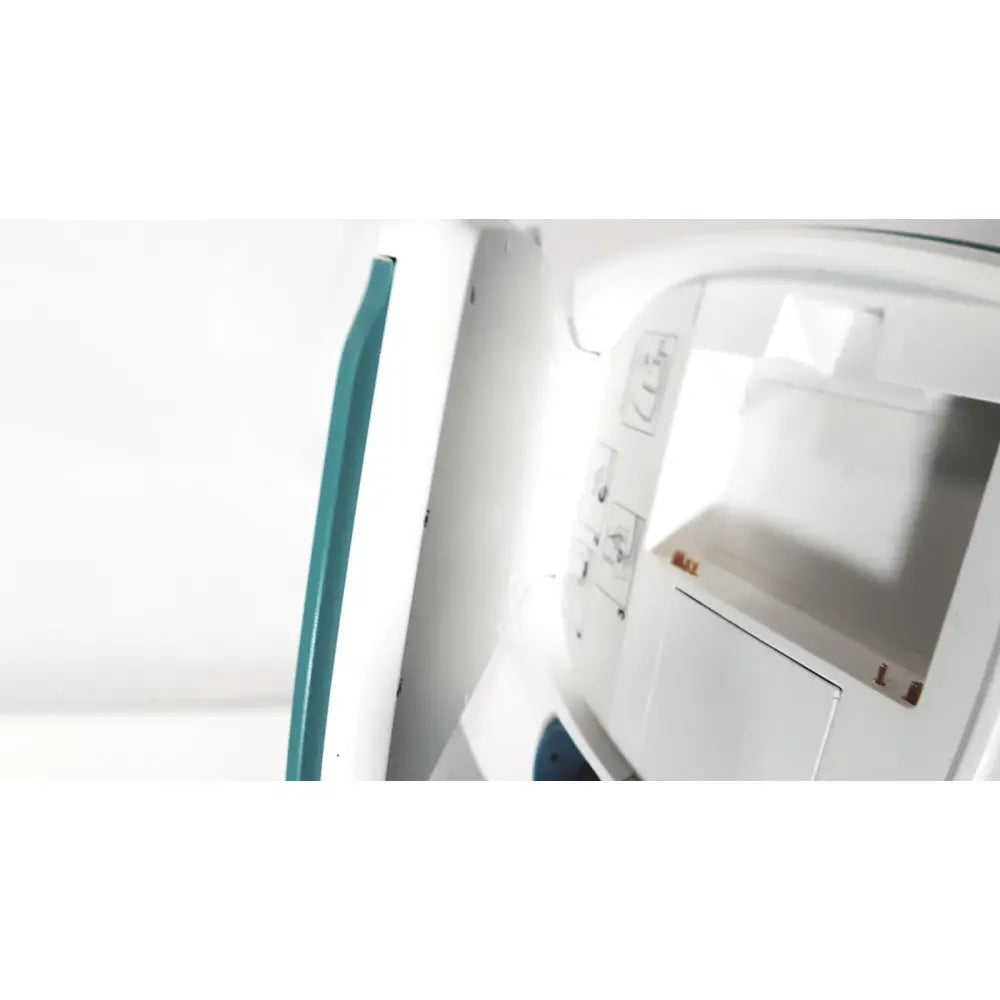 White interior of modern verathon bladderscan bvi 9600 bladder scanner with teal side accents on rolling stand
