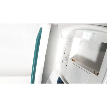 White interior of modern verathon bladderscan bvi 9600 bladder scanner with teal side accents on rolling stand