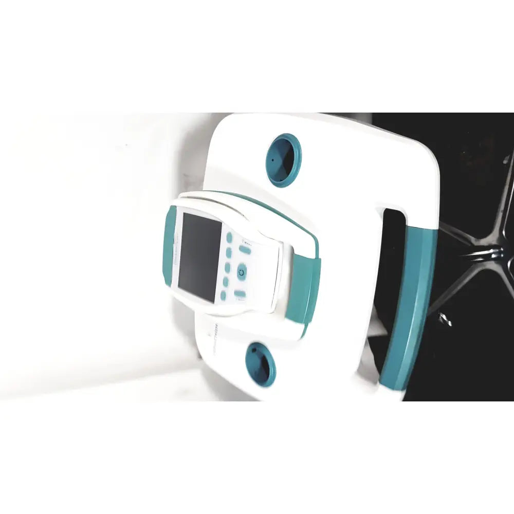 Verathon bladderscan bvi 9600 bladder scanner with rolling stand featuring white and teal bodyweight scale and digital display