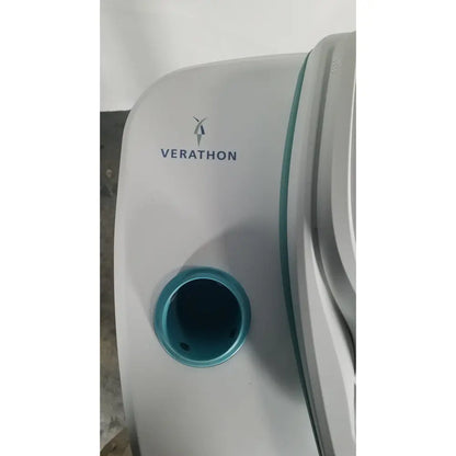 White verathon bladderscan stand with teal circular opening and ribbed side panel for reuse medical probe 0570-0351