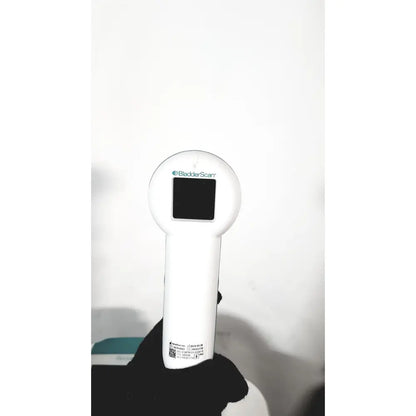White handheld verathon bvi 9400 bladder scan ultrasound scanner with rectangular screen and rounded top on rolling stand