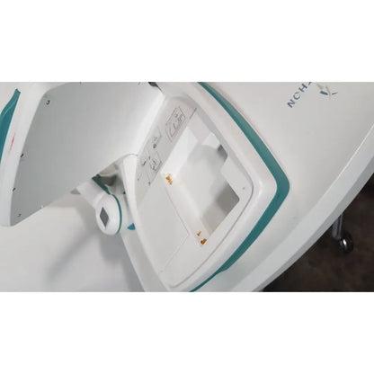 White and teal verathon bvi 9400 bladder scan ultrasound scanner with hinged lid and internal compartments