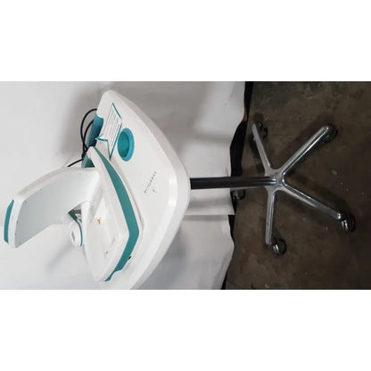 White and teal verathon bvi 9400 medical-grade bladder scan ultrasound scanner with curved display and rolling stand