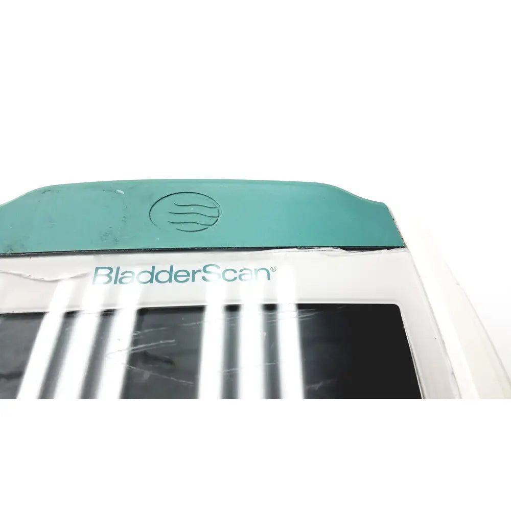Teal and white verathon bvi 9400 bladder scanner sn-b4010970 with rounded top panel and embossed logo