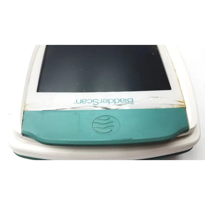 White and teal verathon bvi 9400 bladder scanner handheld device with black screen model sn- b4010971