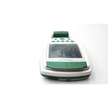 Green and white verathon bvi 9400 bladder scanner sn-b4016121 handheld device with screen buttons and bleedscan branding