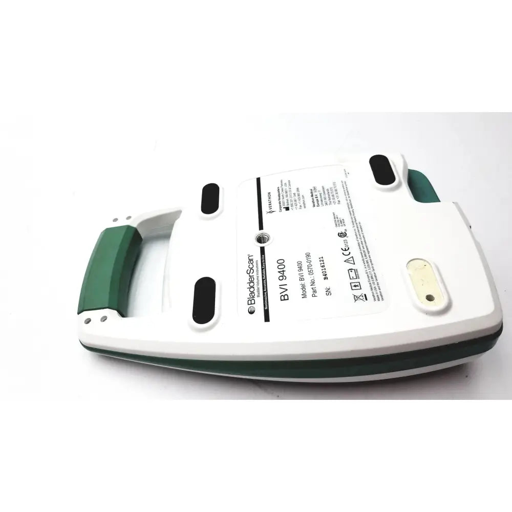 Verathon BVI 9400 bladder scanner SN-B4016121 in white and green with handle for portable ultrasound use