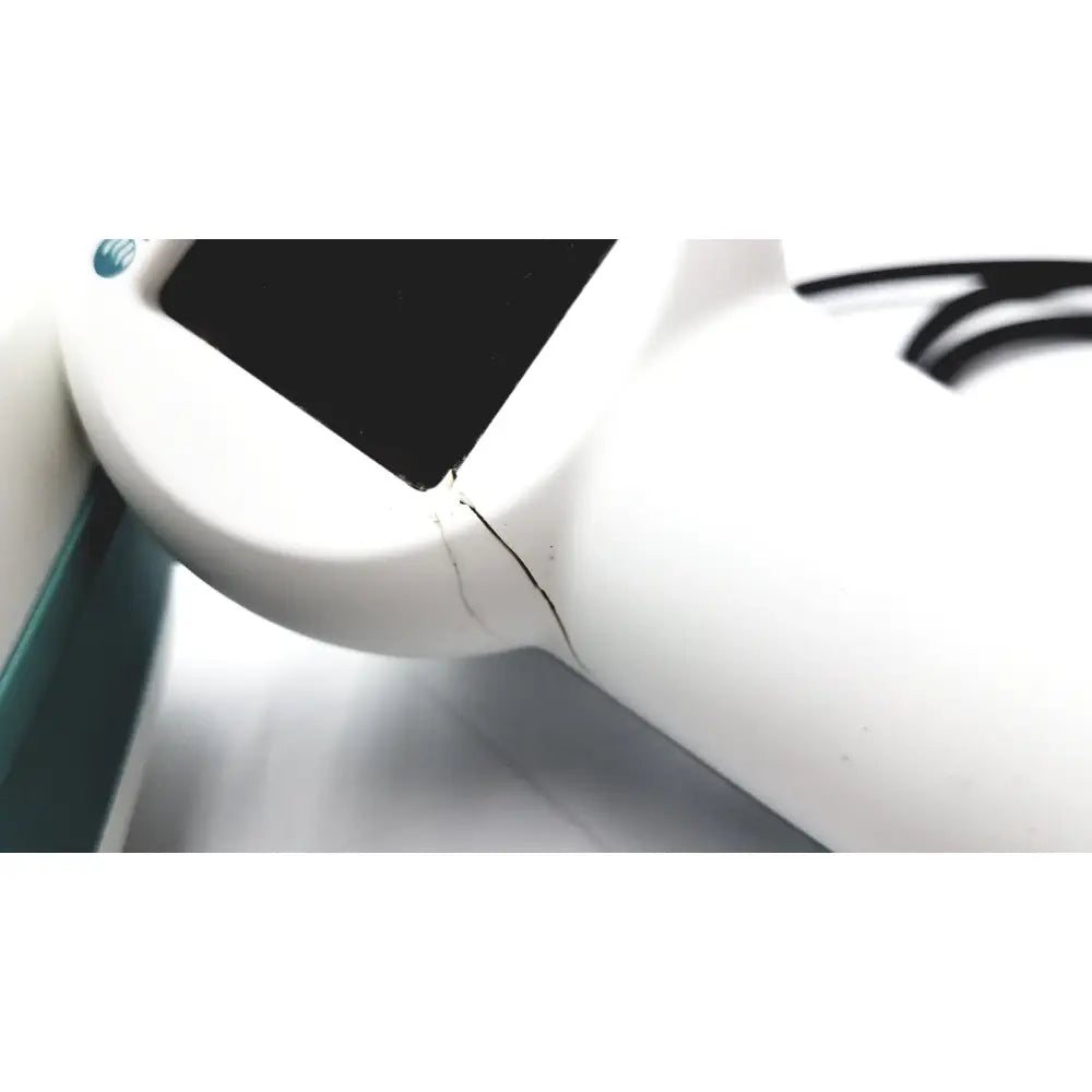 White plastic Verathon BVI 9400 bladder scanner with black screen and crack along curved edge for reuse medical use