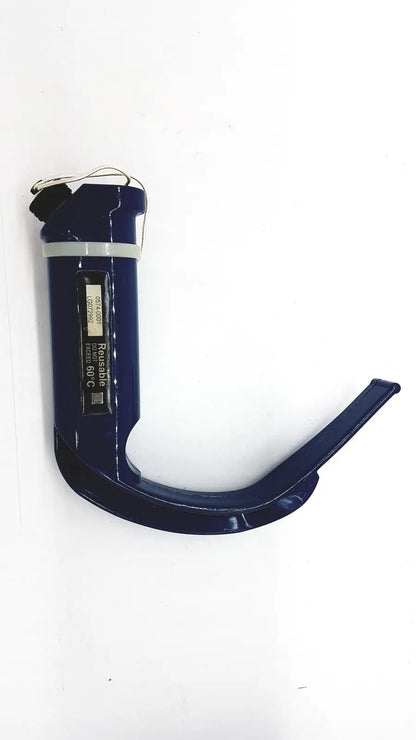 Dark blue plastic verathon glidescope reusable camera blade handle with metallic tip and raschig brand label