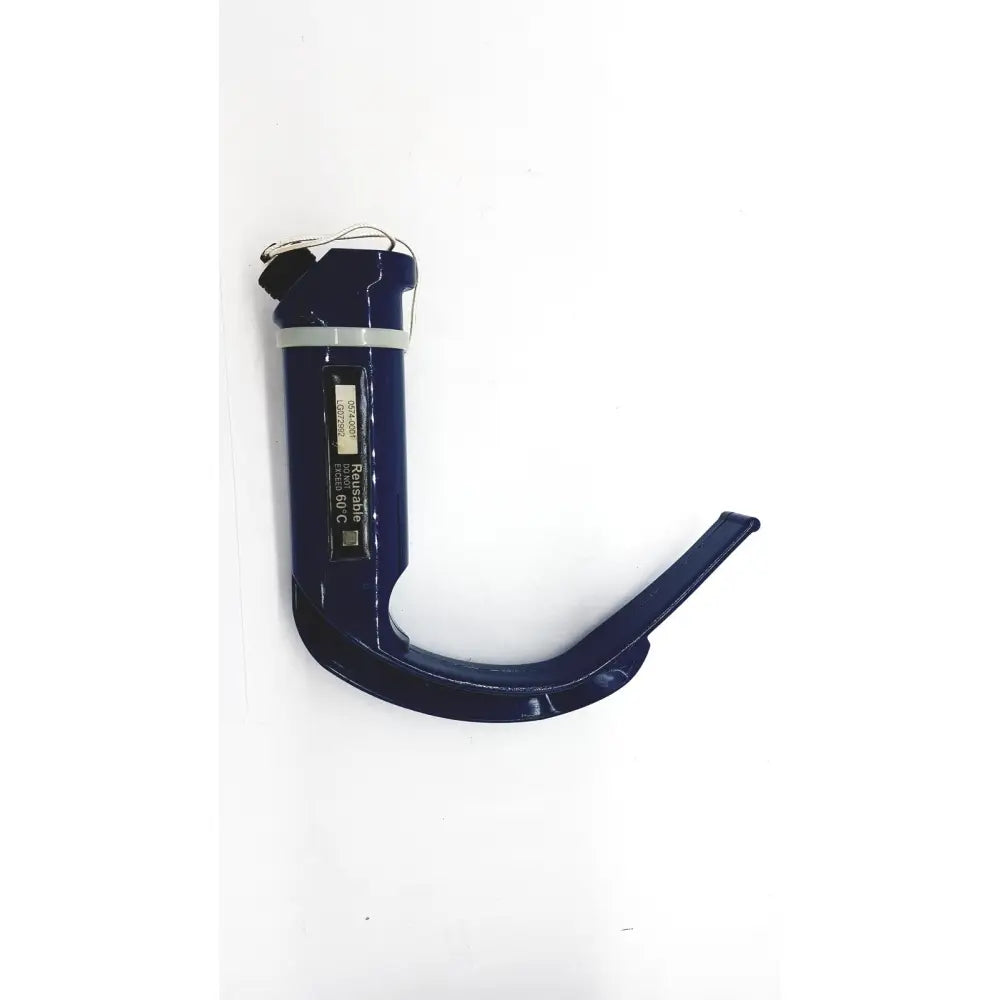Dark blue plastic verathon glidescope reusable camera blade handle with metallic tip and raschig brand label