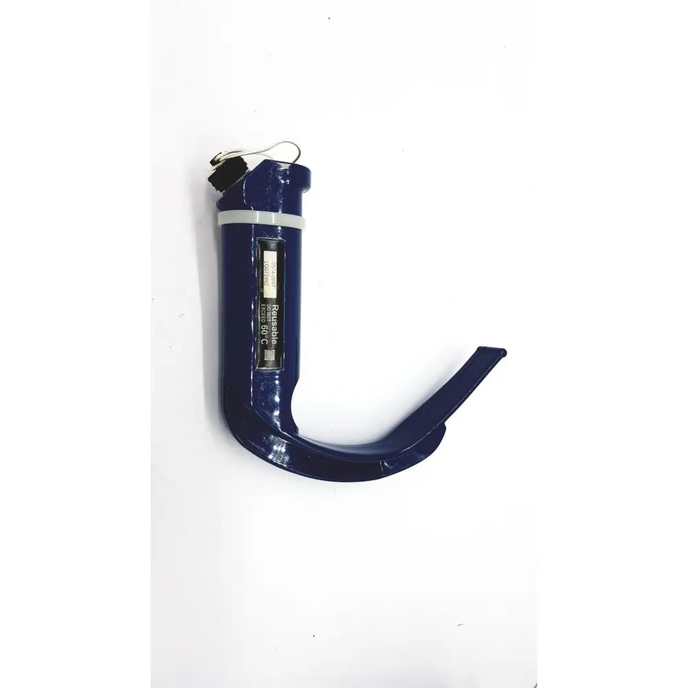 Blue plastic verathon glidescope reusable camera blade handle with metal tip and white label for medical use