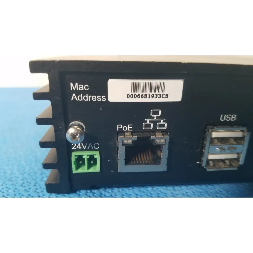 Black VICONNet KTX-4 video encoder server CCTV with green 24vac power connector ethernet poe port and two usb ports back view
