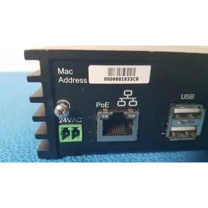 Black VICONNet KTX-4 video encoder server CCTV with green 24vac power connector ethernet poe port and two usb ports back view