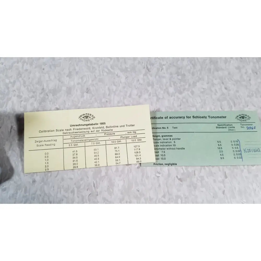 Winters Tonometer Vintage Winters Schioetz Tonometer Improved Optometry With Case & Papers Tonometer, second-hand product photo 3