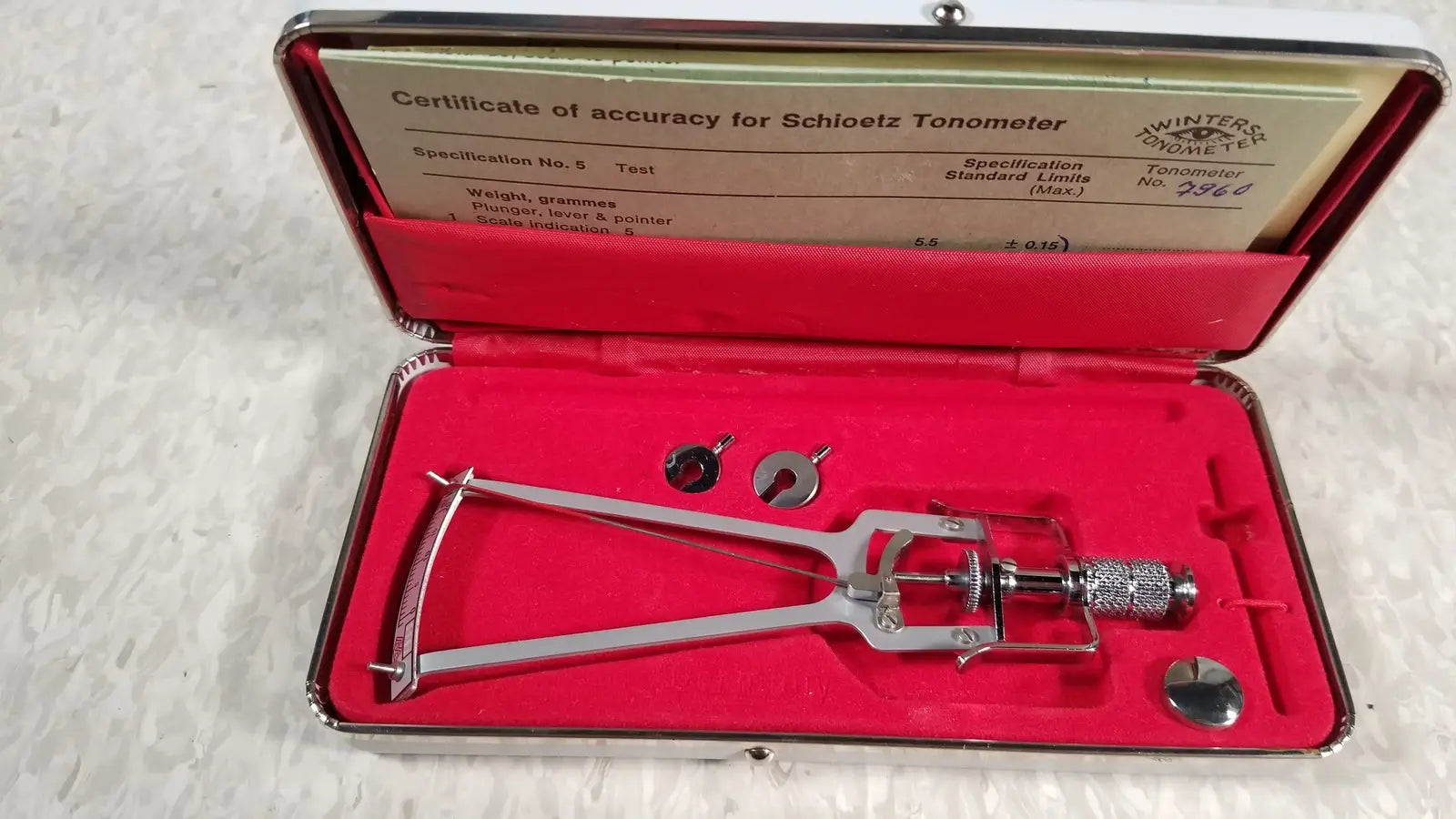 Winters Tonometer Vintage Winters Schioetz Tonometer Improved Optometry With Case & Papers Tonometer, second-hand product photo 10
